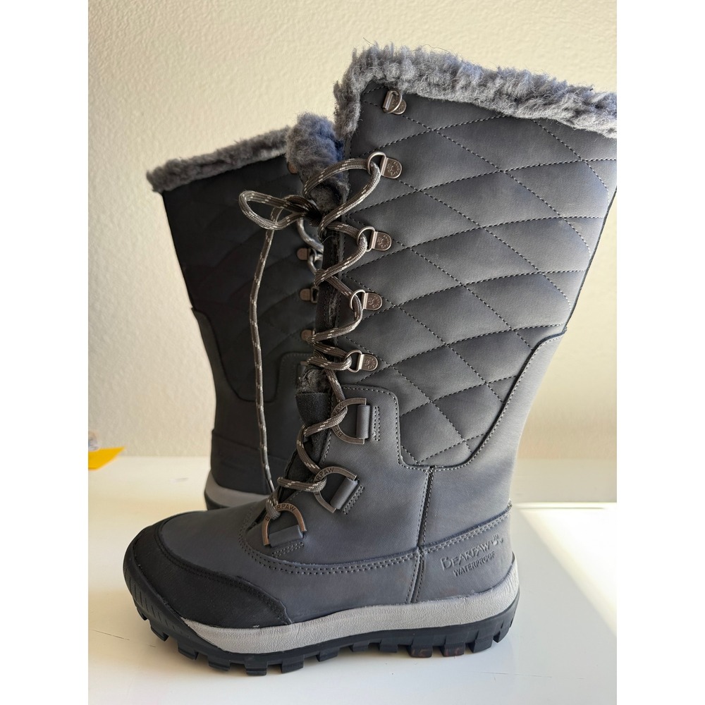 Bearpaw Women Grey Waterproof Quilted Faux Fur Winter Snow Boots Size 6